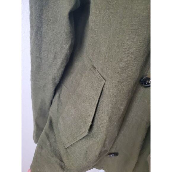 Love Tree army green linen blend shawl collar jacket womens L flowy fall - Picture 8 of 10